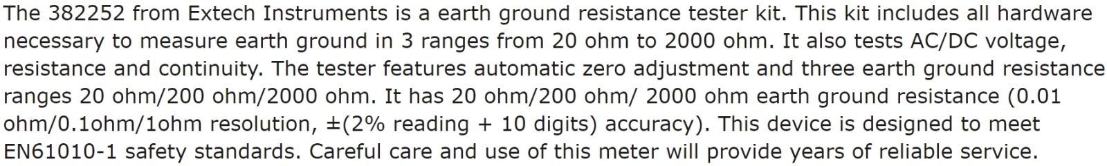 בודק הארקה דו תלת פאזי מקצועי EXTECH INSTRUMENTS 382252 TEXT